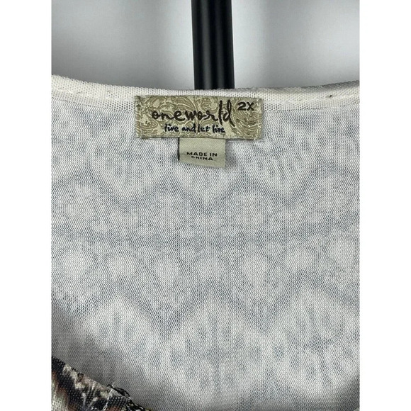 One World Live And Let Live Multicolor Mesh 3/4 Bell Sleeve Boho Pop Over Top 2X - Picture 3 of 7